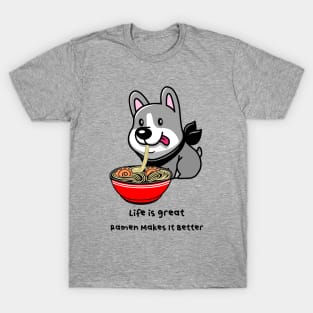 RAMEN Life Cute Kawaii  Dog Noodle Bowl Quote T-Shirt